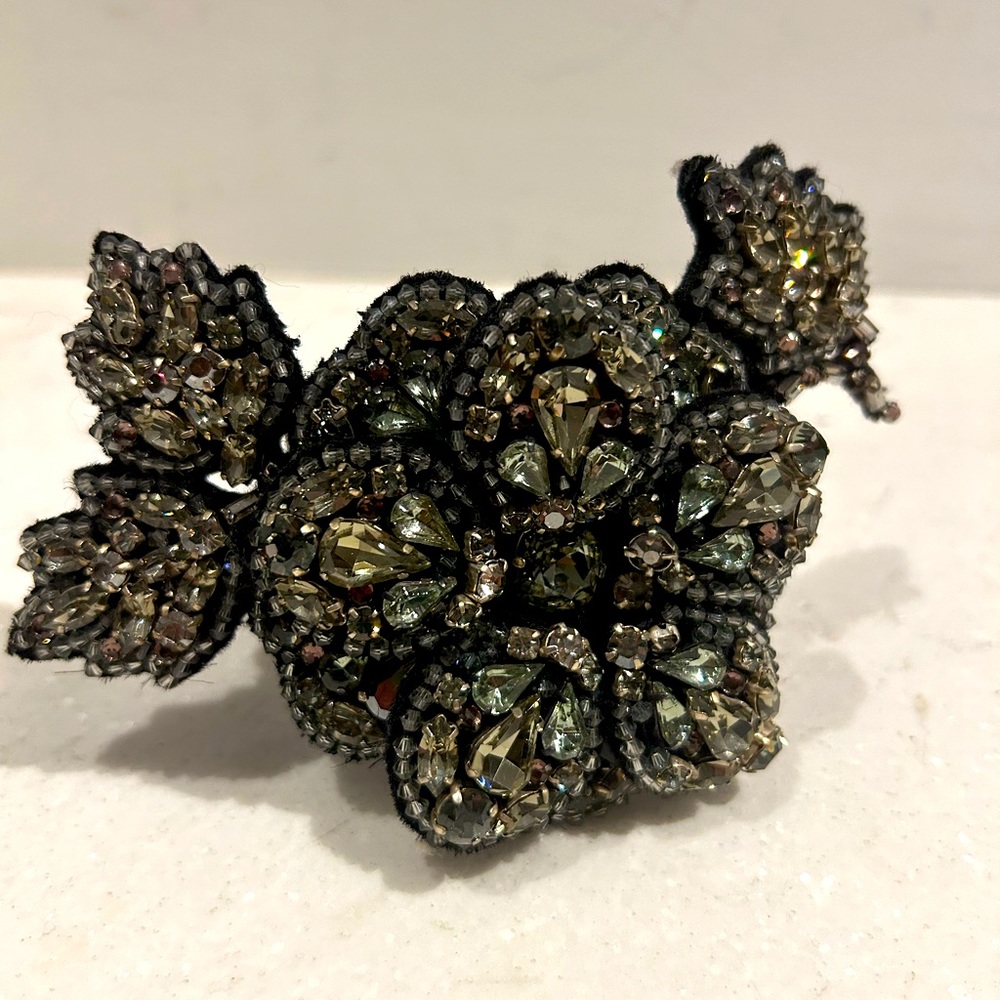 Stunning vintage lanvin leather and stone embellishment bracelet